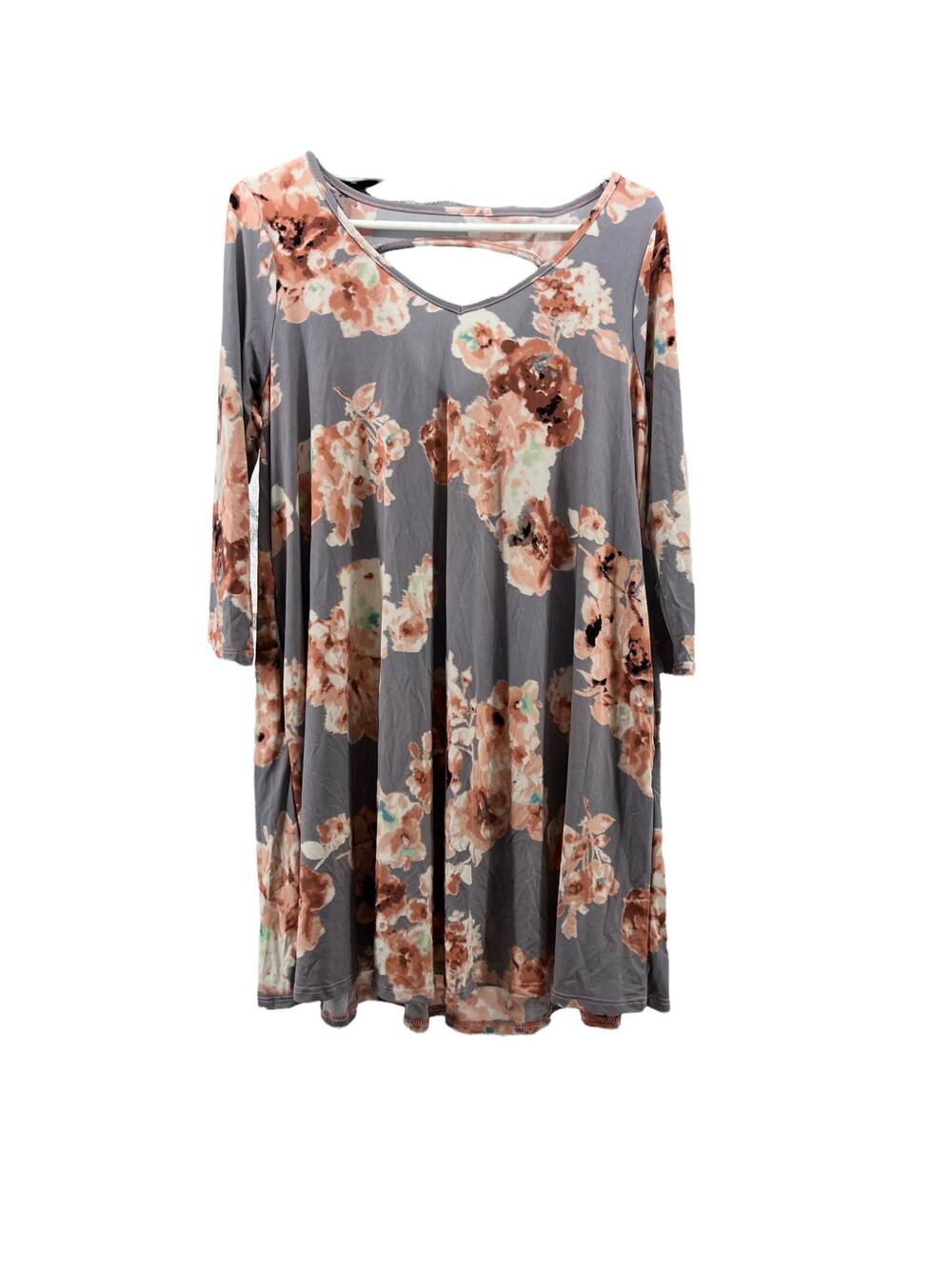 MTS Blue Floral Long Sleeve Open Back Keyhole Blouse Women's Size Large